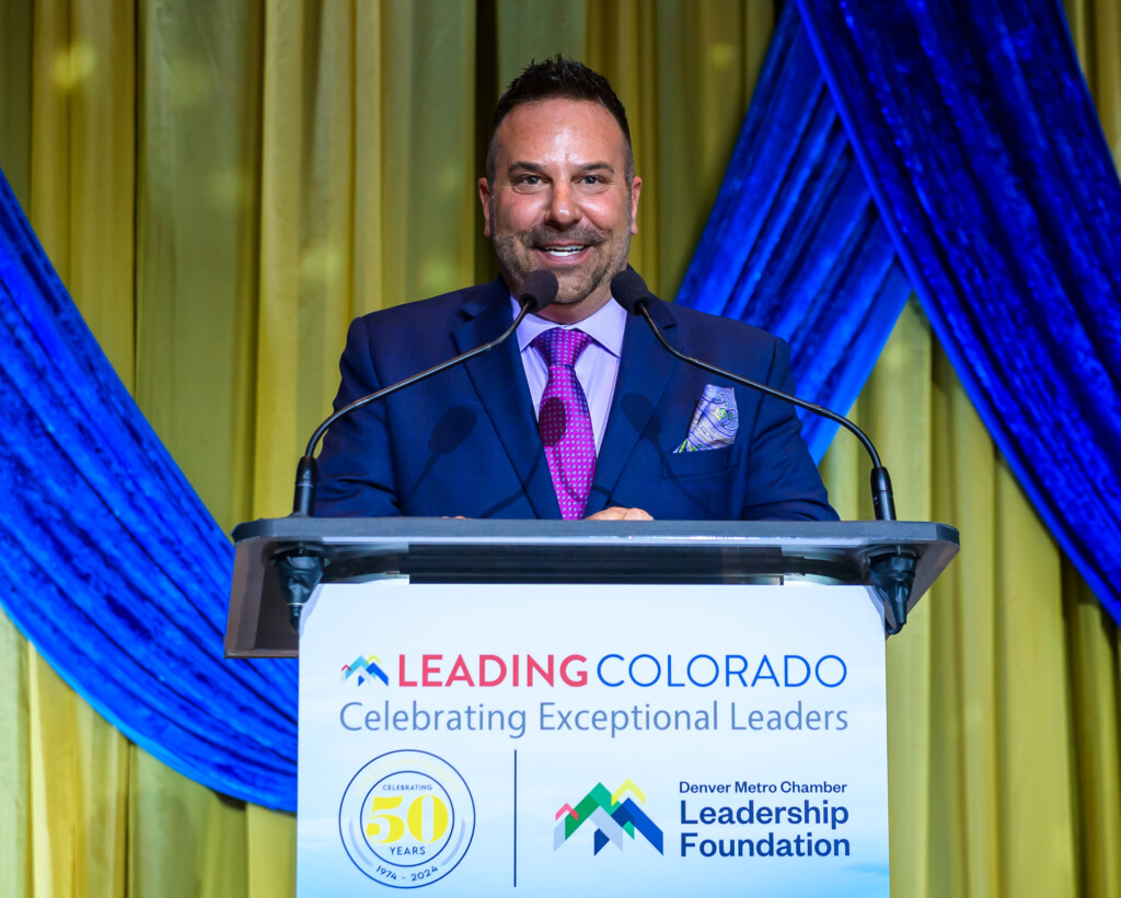 John Farnam at the Leading Colorado Luncheon accepting his 9NEWS Leader of the Year recognition. 